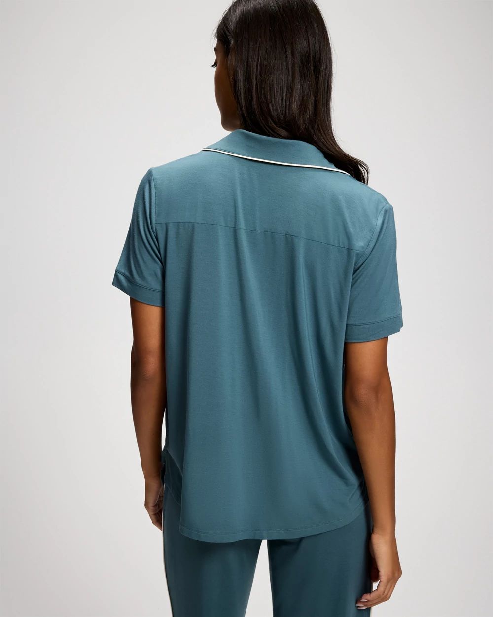 Cool Nights Piped Short Sleeve Notch Collar Pajama Top