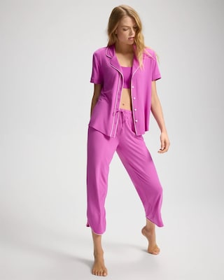 Piped Short Sleeve Notch Collar Pajama Top click to view larger image.