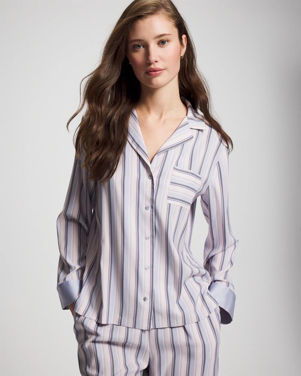 Satin Long-Sleeve Notch Collar