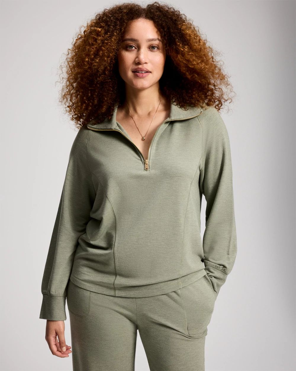 Ultra Soft Funnel Neck Quarter-Zip Top