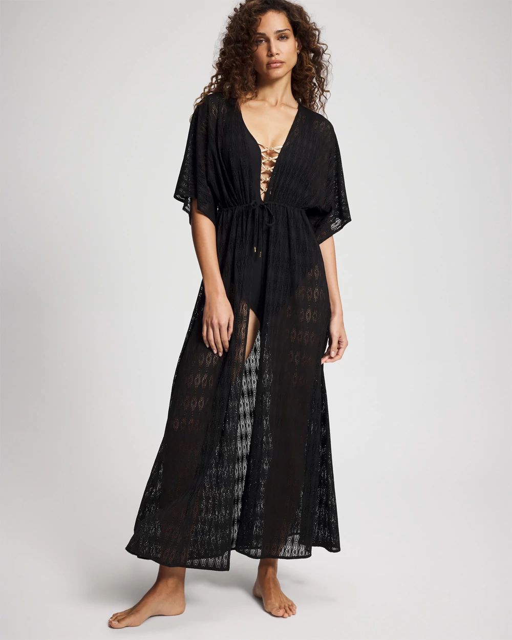 Bleu Rod Sunkissed Crochet Open-Front Caftan