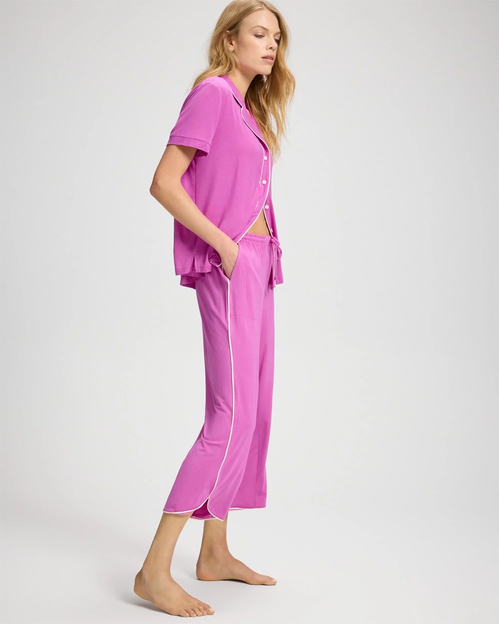 Cool Nights Solid Piped Crop Pajama Pant