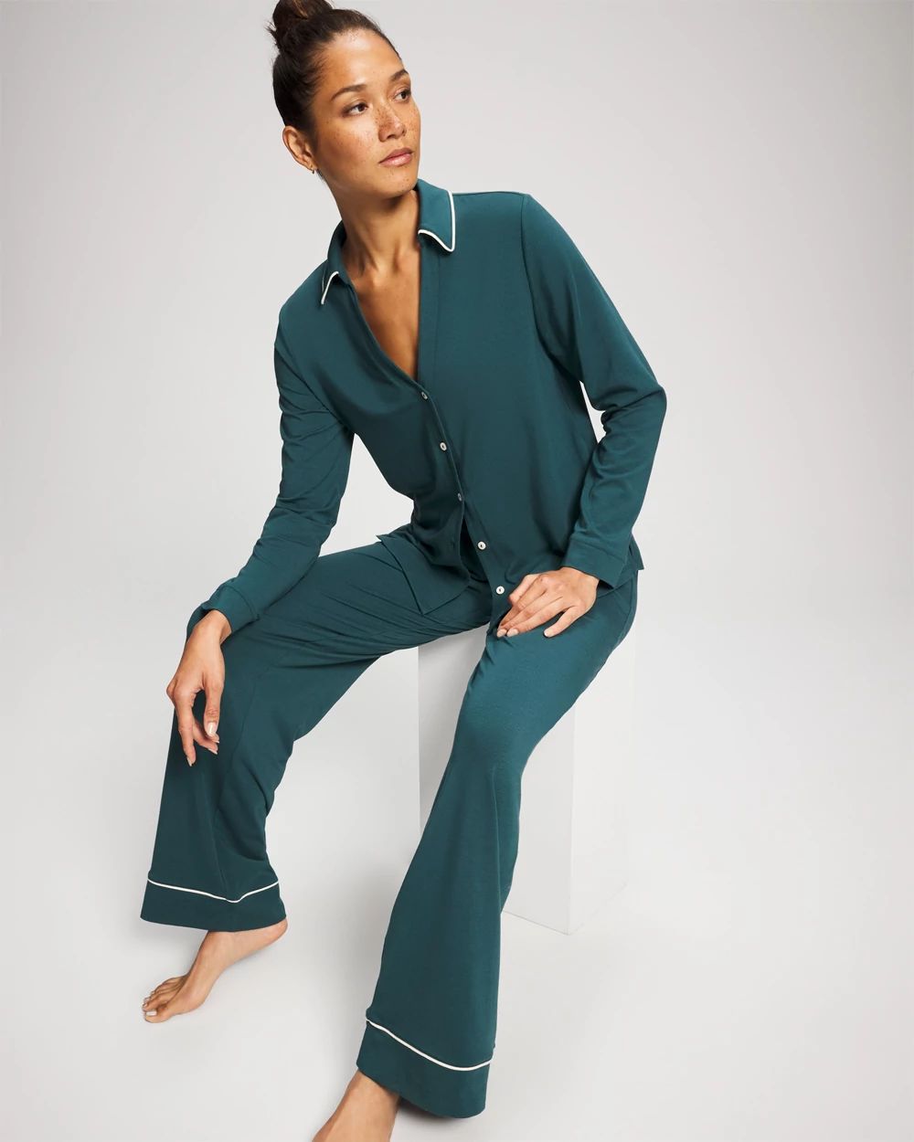 Embraceable Long-Sleeve Notch Collar Pajama Top