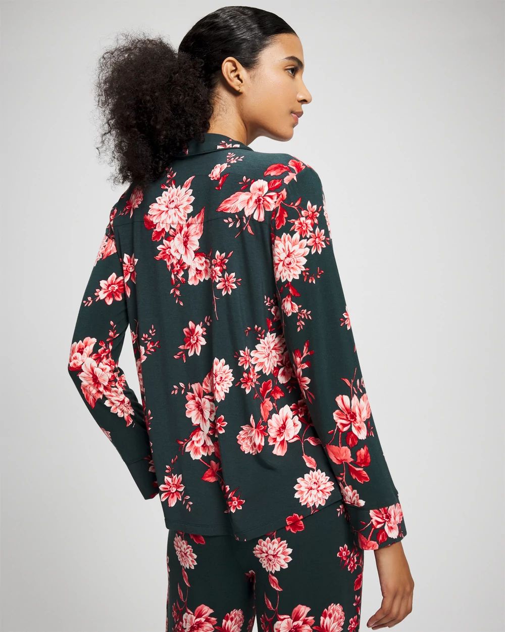 Cool Nights Long Sleeve Notch Collar with Piped Placket Pajama Top