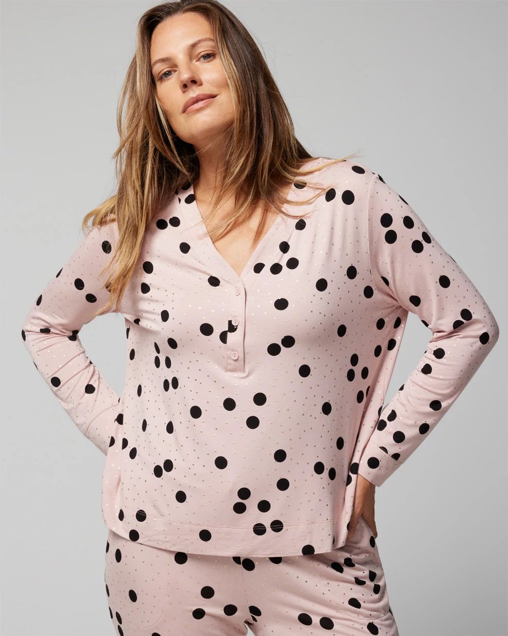 Long-Sleeve Henley Pajama Top