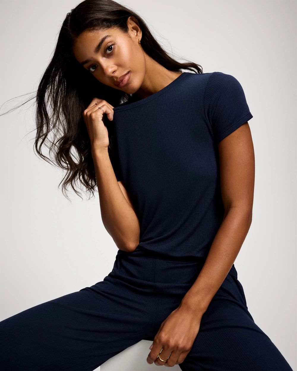 Lightweight Rib Knit Slim Fit Pajama Baby Tee click to view larger image.