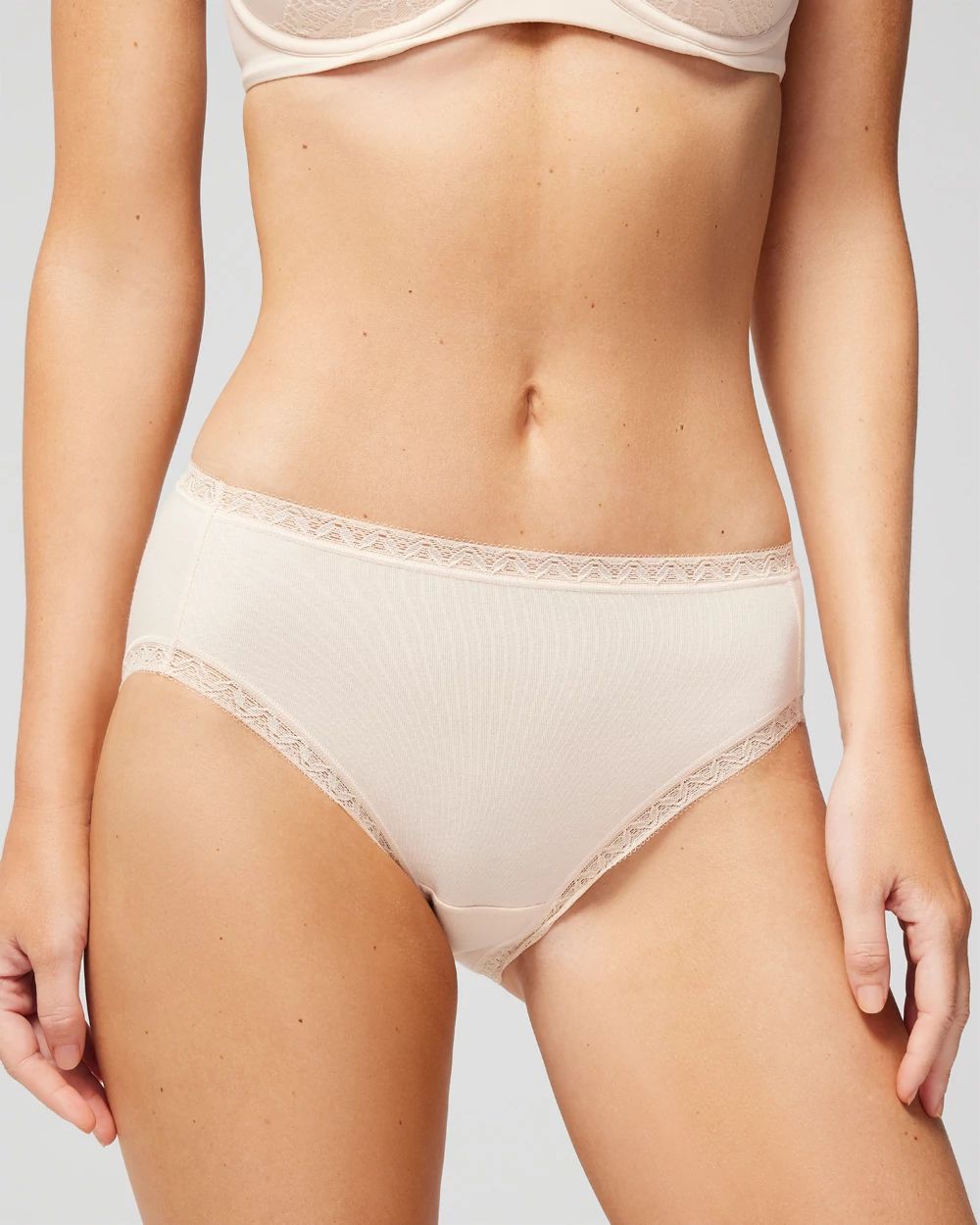 Cotton High-Leg Brief Panty with Lace Trim