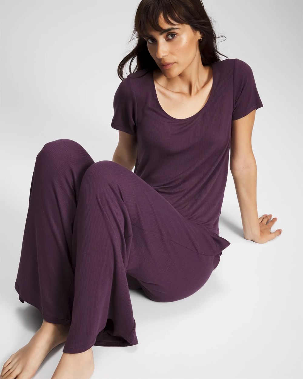 Lightweight Rib Knit Short Sleeve Pajama Tee click to view larger image.