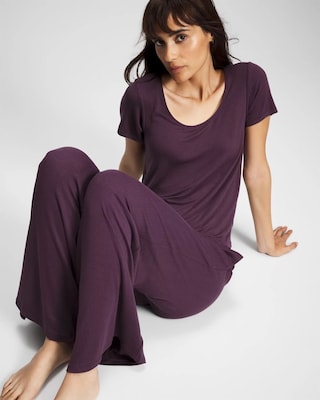 Lightweight Rib Knit Short Sleeve Pajama Tee click to view larger image.
