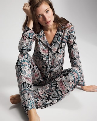 Cool Nights Long Sleeve Notch Collar with Piped Placket Pajama Top click to view larger image.