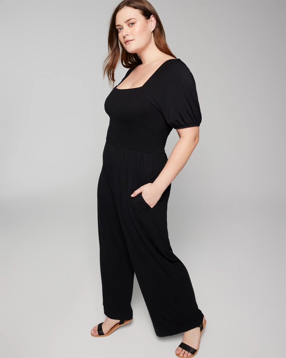 Smocked Wide-Leg Jumpsuit