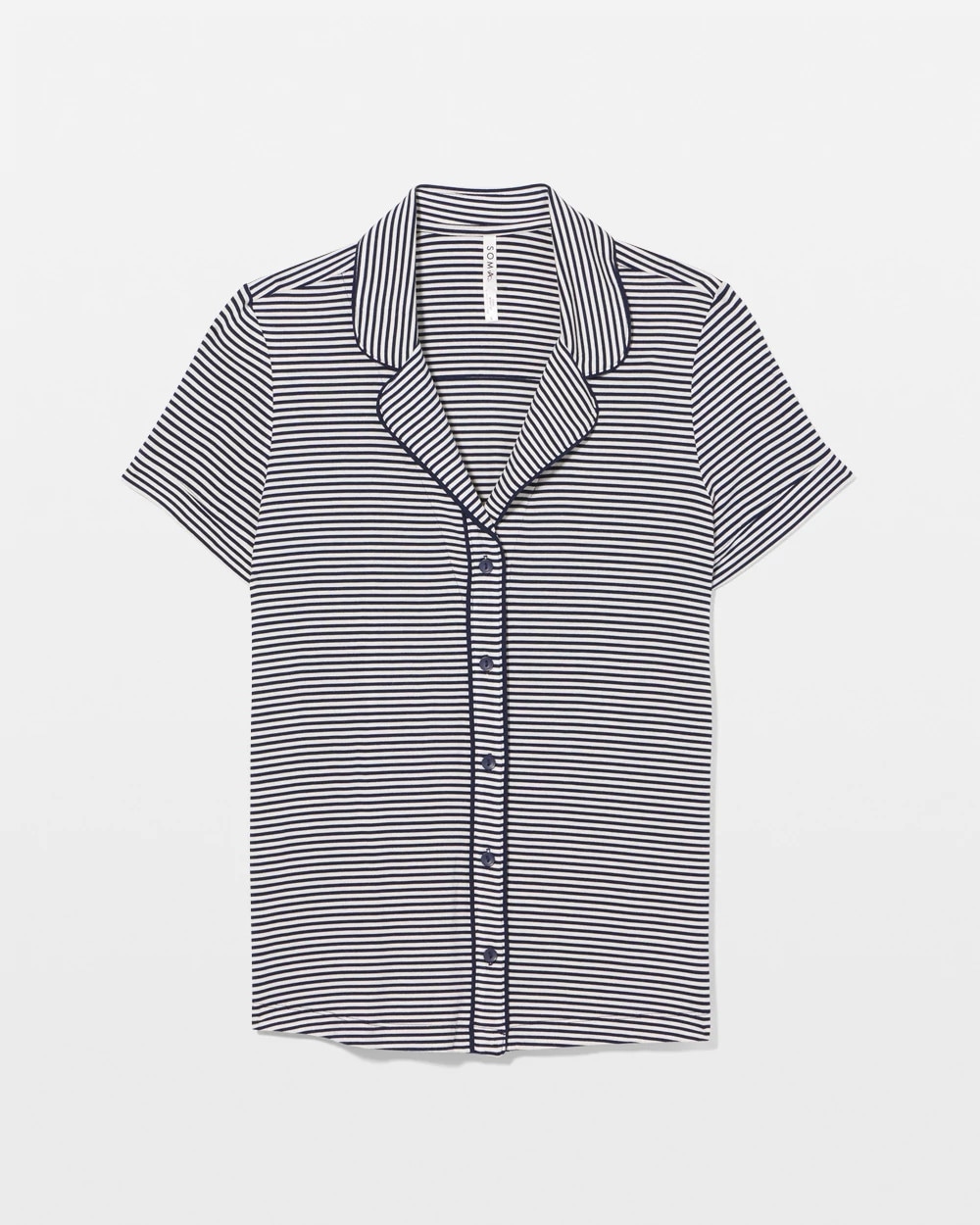 Piped Short Sleeve Notch Collar Pajama Top
