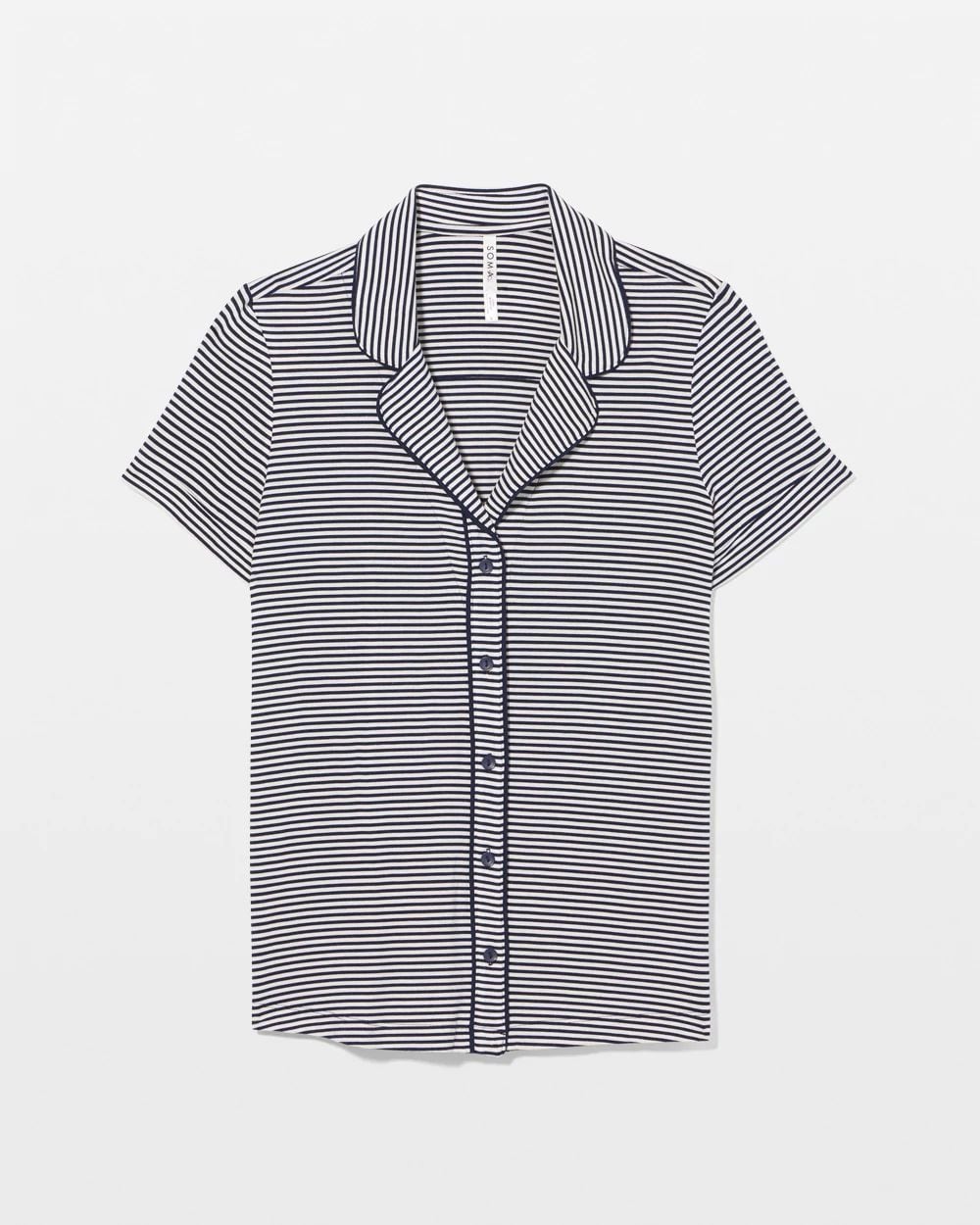 Piped Short Sleeve Notch Collar Pajama Top click to view larger image.