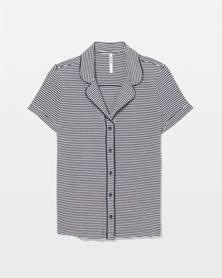 Piped Short Sleeve Notch Collar Pajama Top click to view larger image.