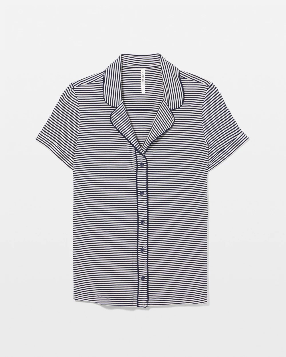 Cool Nights Piped Short Sleeve Notch Collar Pajama Top