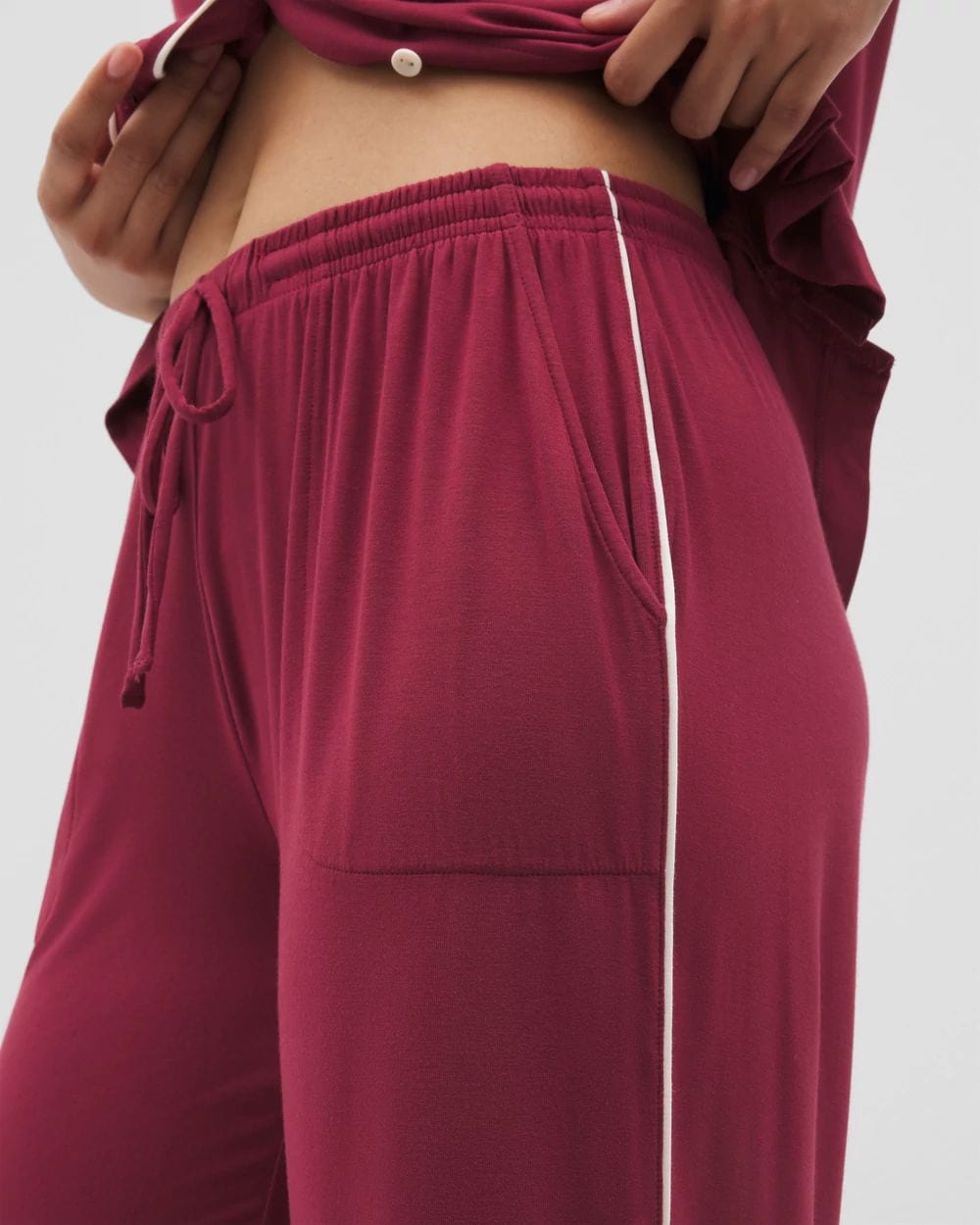 Solid Piped Crop Pajama Pant click to view larger image.