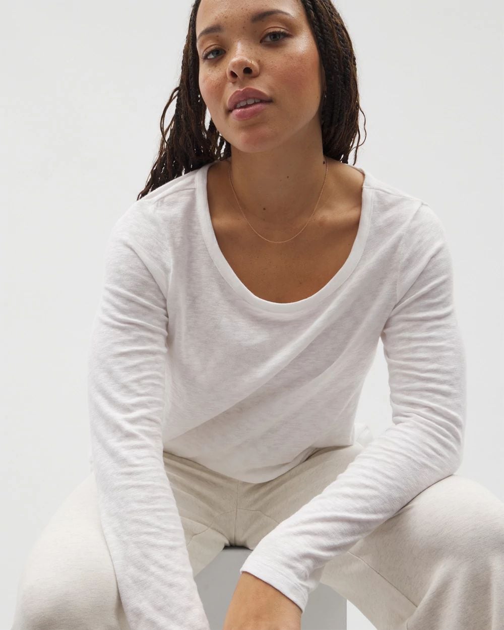 Cotton Slub Long-Sleeve Top