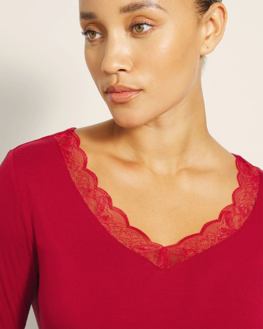 Cool Nights Lace Trim Long-Sleeve Pajama Top