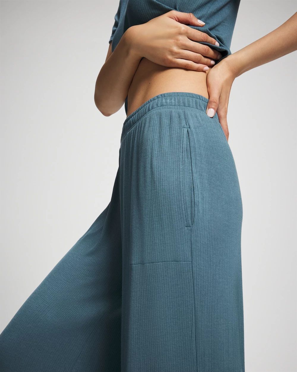 Lightweight Rib Knit Wide Leg Pajama Pants