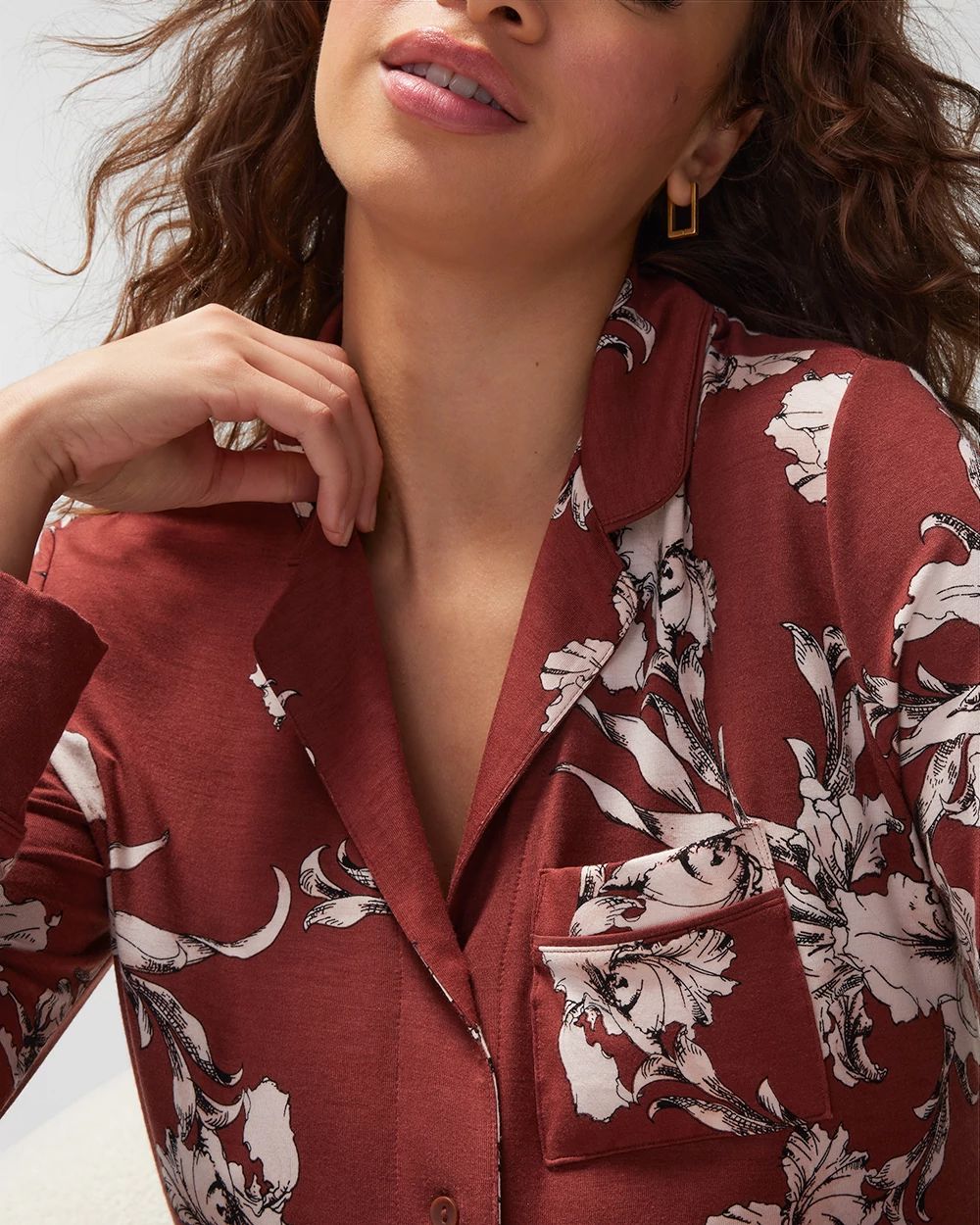 Long-Sleeve Notch Collar Pajama Top click to view larger image.
