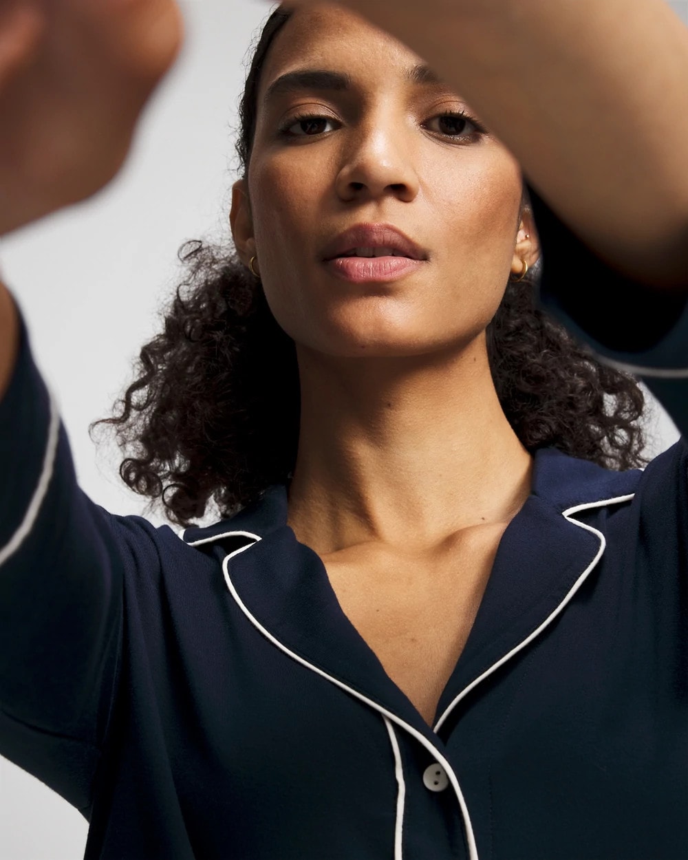 Long-Sleeve Notch Collar Pajama Top