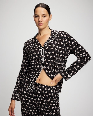 Long-Sleeve Printed Notch Collar Pajama Top