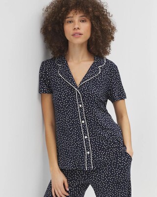 Piped Short Sleeve Notch Collar Pajama Top