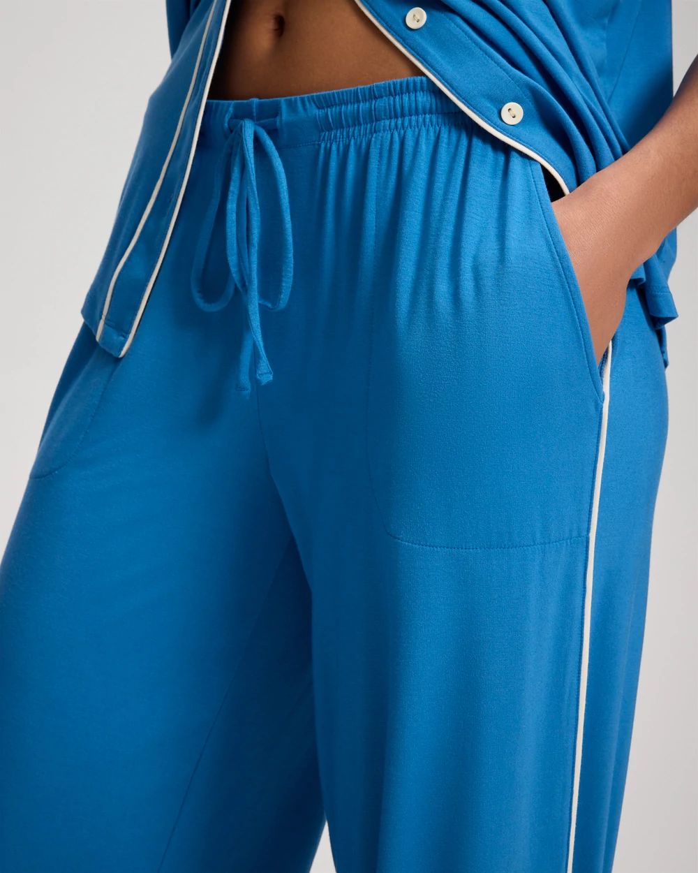 Solid Piped Crop Pajama Pant click to view larger image.