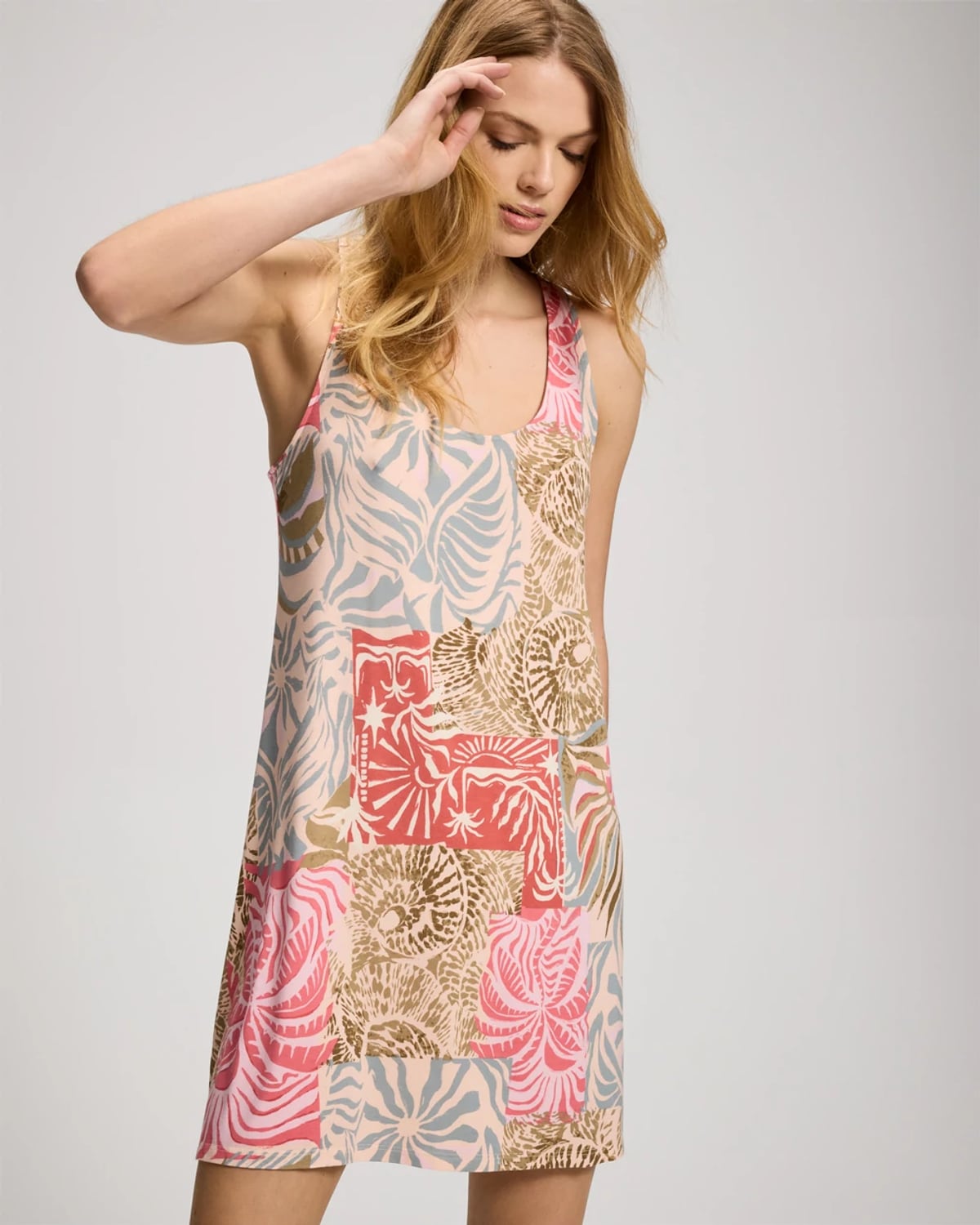 Soma Women's Cool Nights Sleep Tank Top Nightgown In Pink Size Xs | In Patchwork Paradise Blush