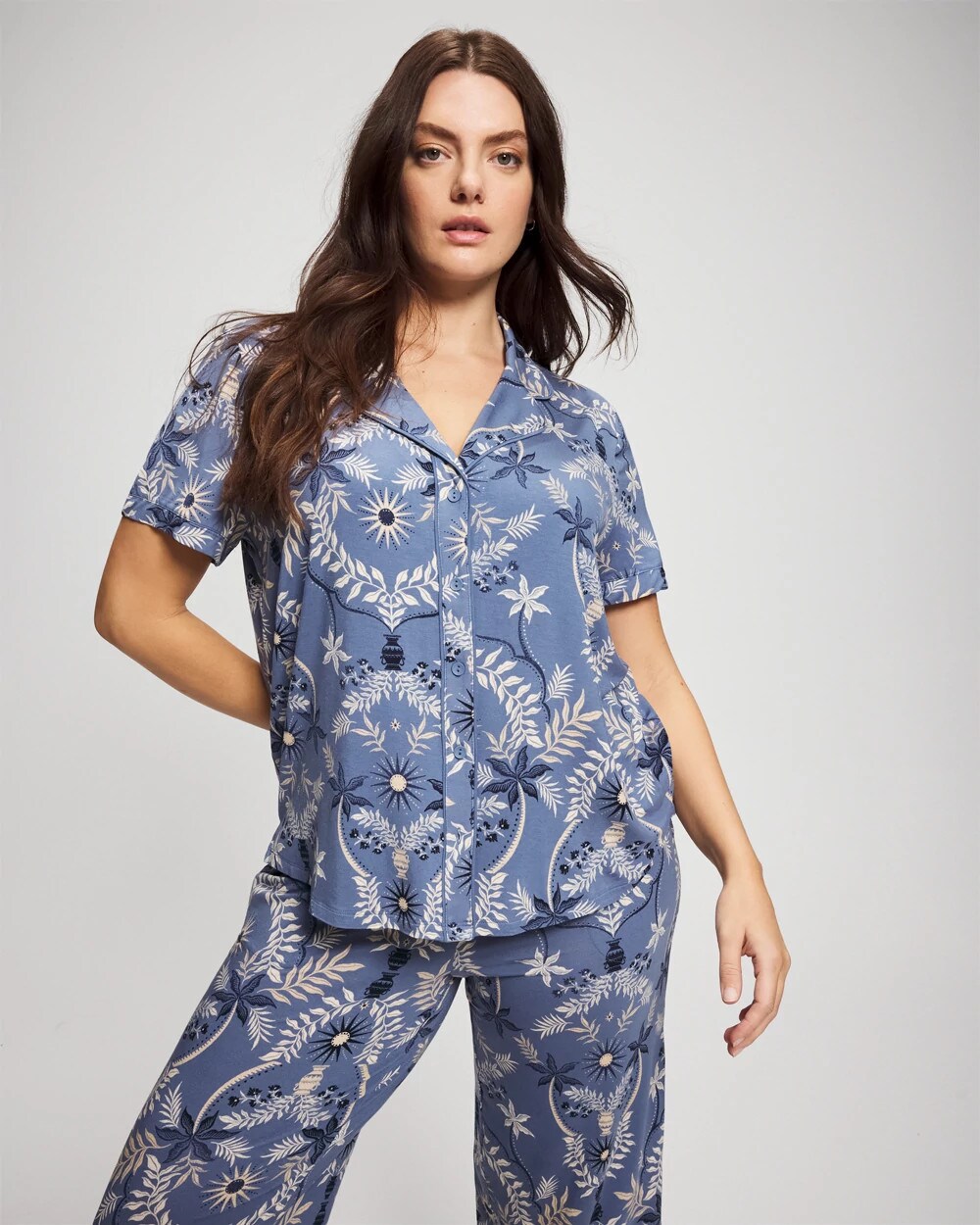 Short Sleeve Notch Collar Pajama Top