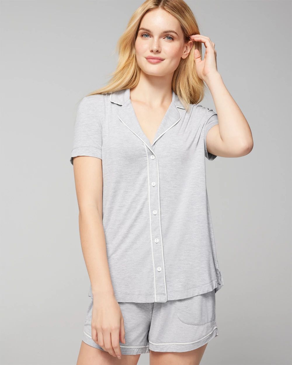 Cool Nights Solid Short Sleeve Notch Collar Pajama Top