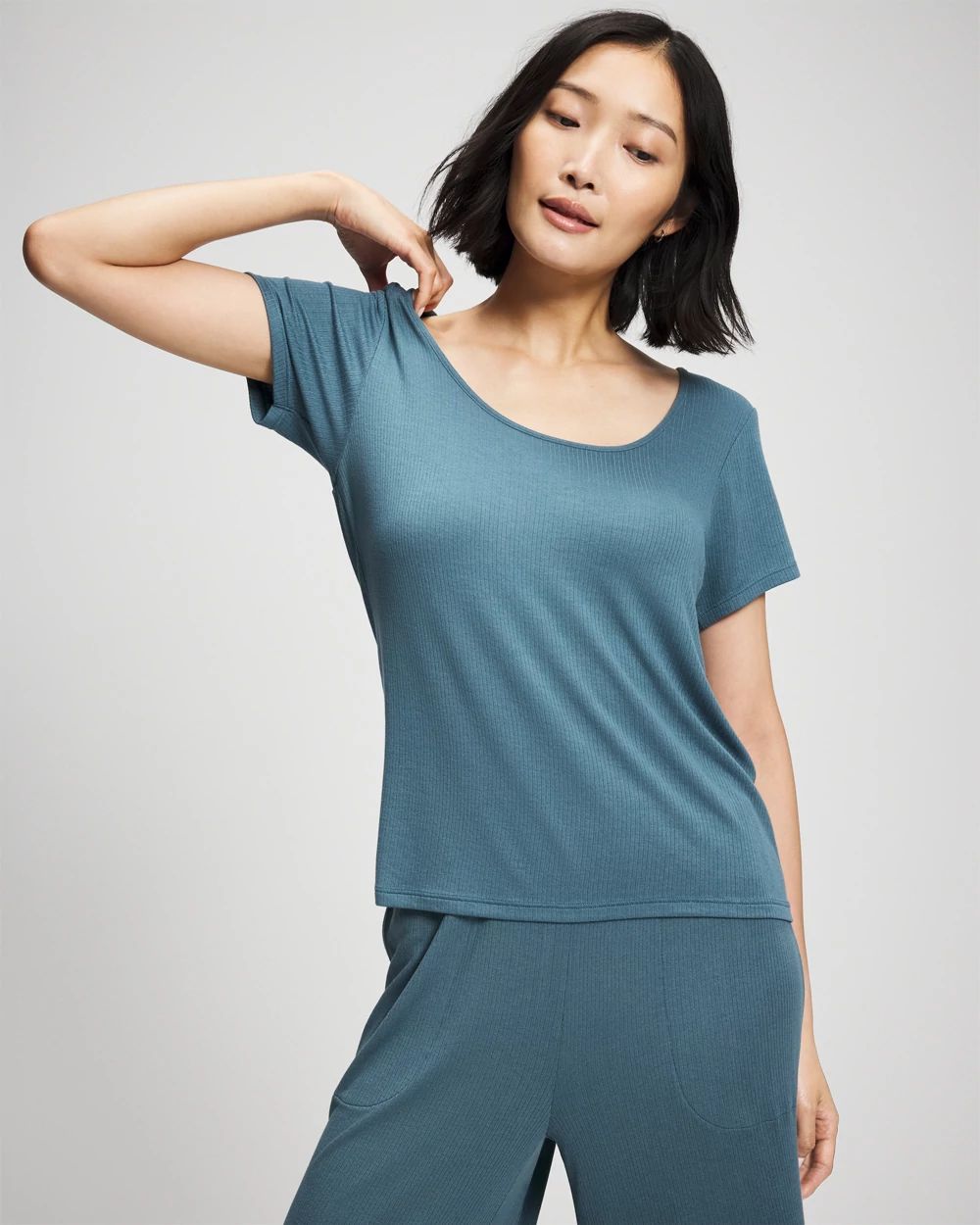 Lightweight Rib Knit Short Sleeve Pajama Tee