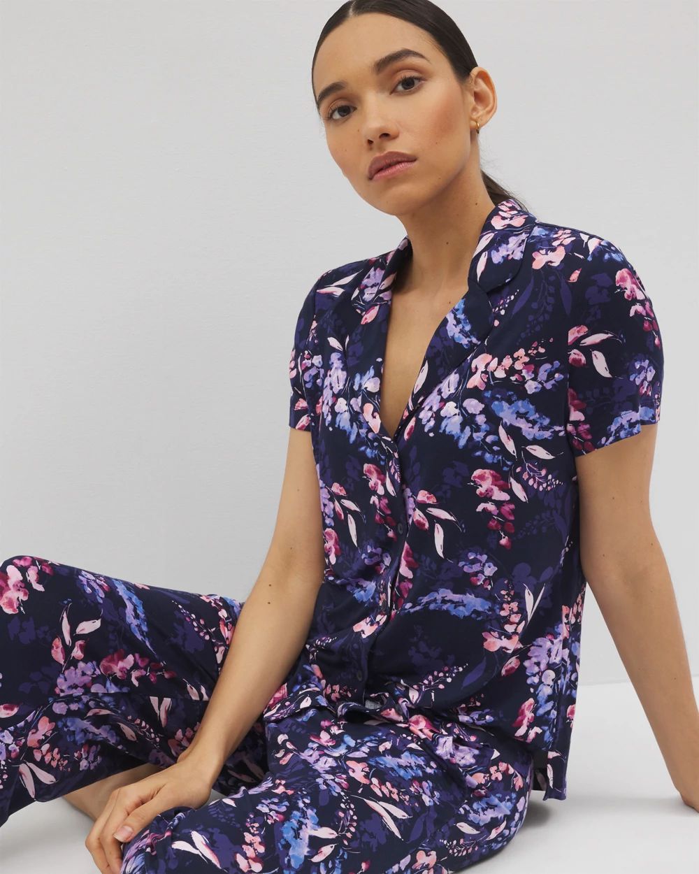 Short Sleeve Notch Collar Pajama Top click to view larger image.