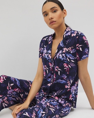Short Sleeve Notch Collar Pajama Top click to view larger image.