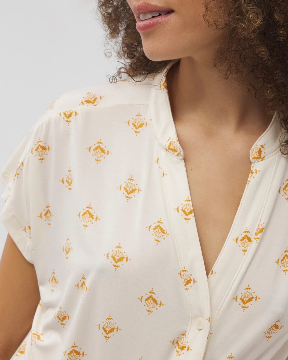 Mandarin Collar Short Sleeve Pajama Top