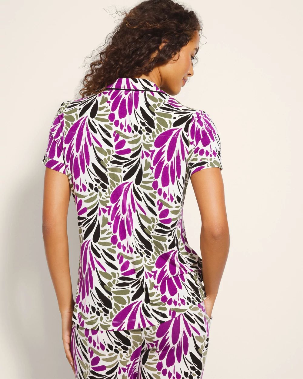 Cool Nights Piped Short Sleeve Notch Collar Pajama Top