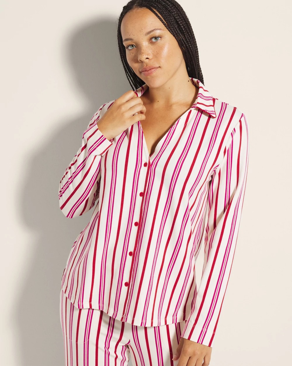 Long-Sleeve Notch Collar Pajama Top