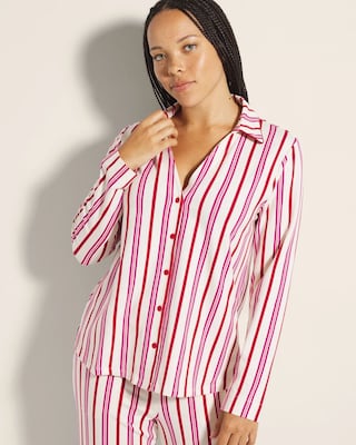 Long-Sleeve Notch Collar Pajama Top