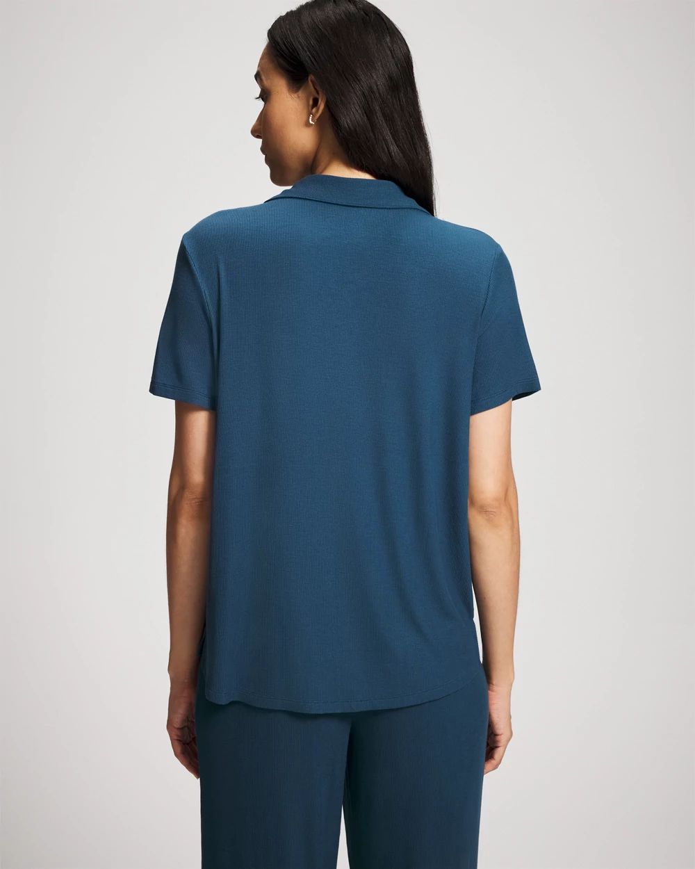 Cool Nights Rib Short Sleeve Notch Collar Pajama Top