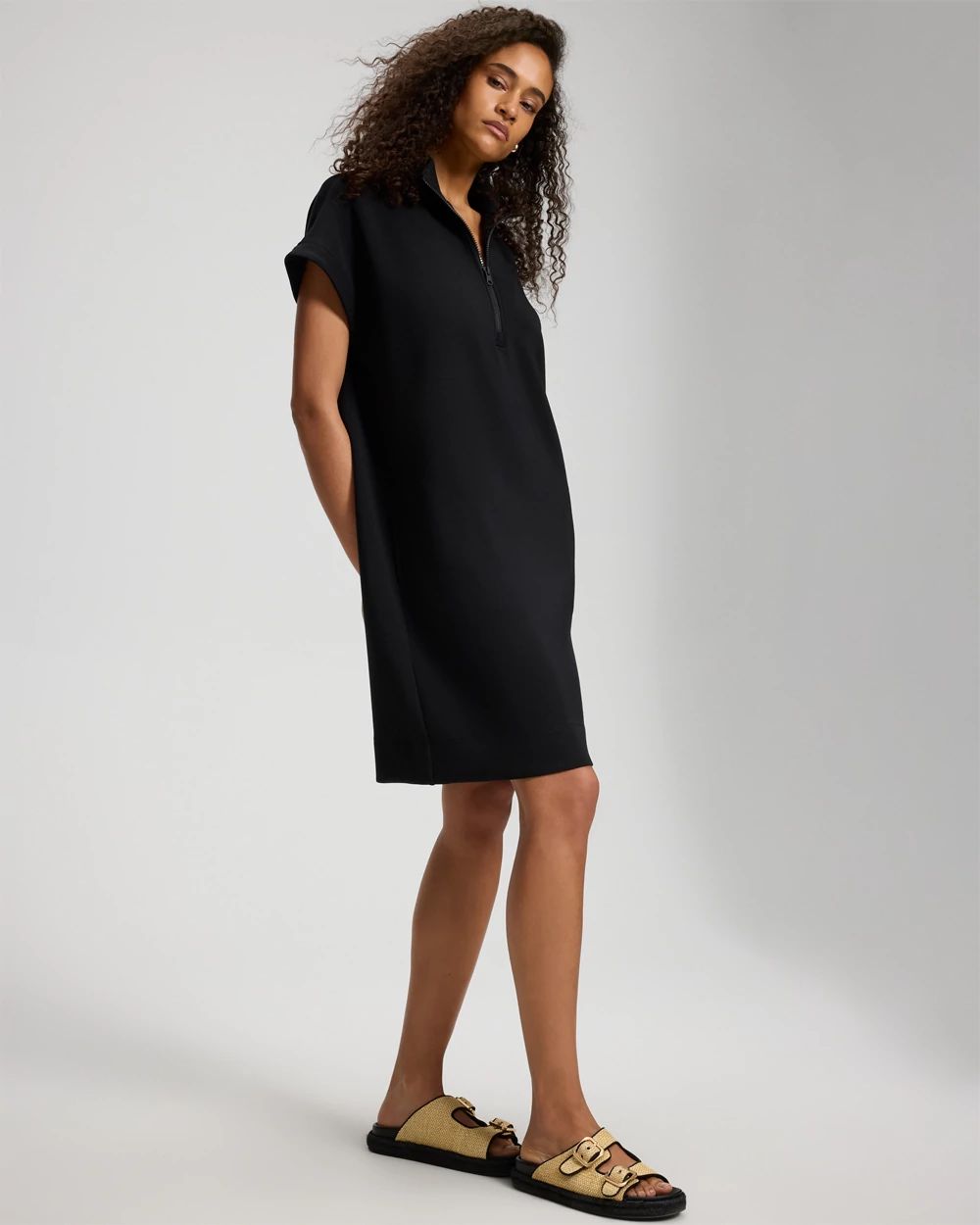 Modern Modal Quarter-Zip Short Sleeve Lounge Dress click to view larger image.