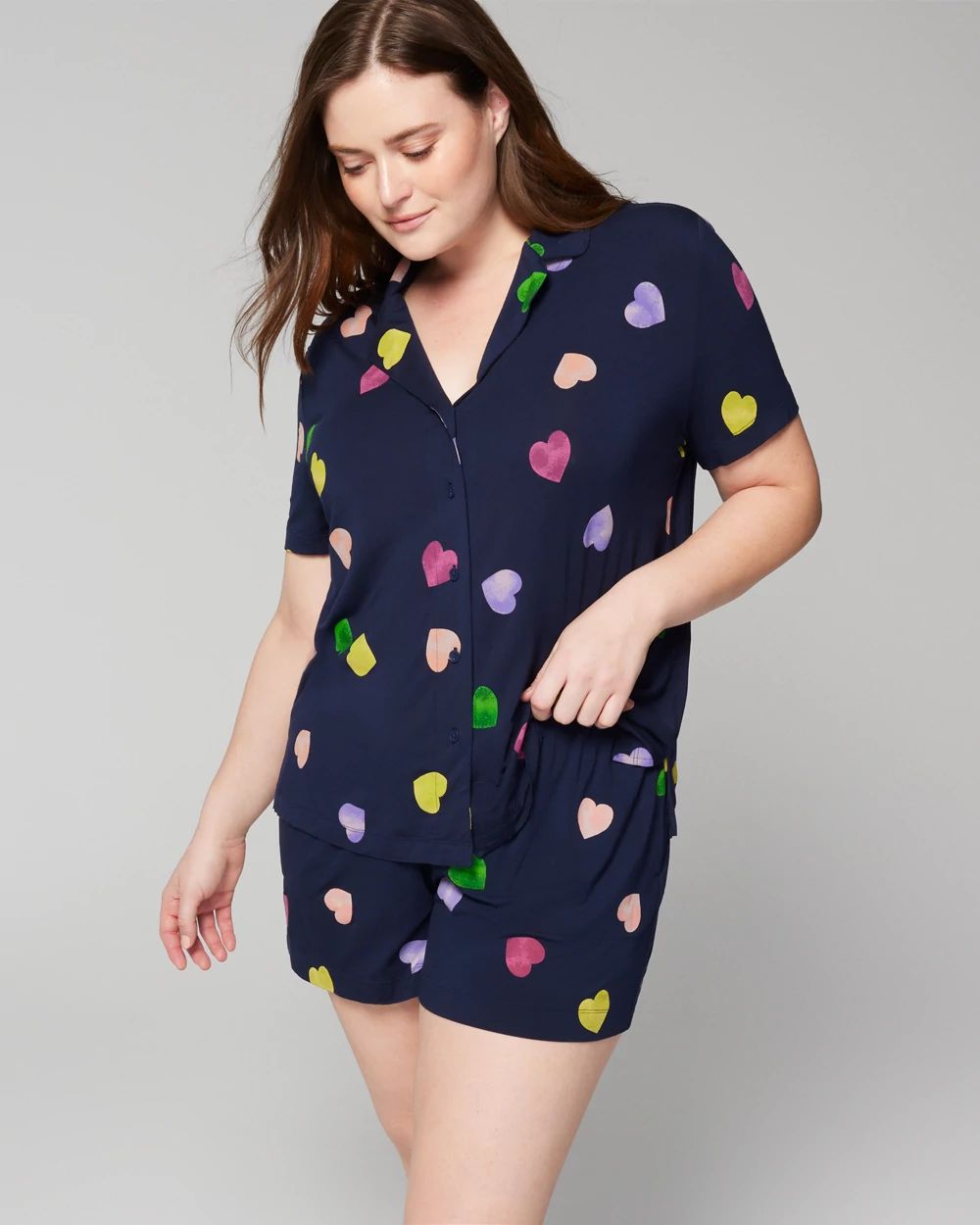 Short-Sleeve Notch Shorts Pajama Set