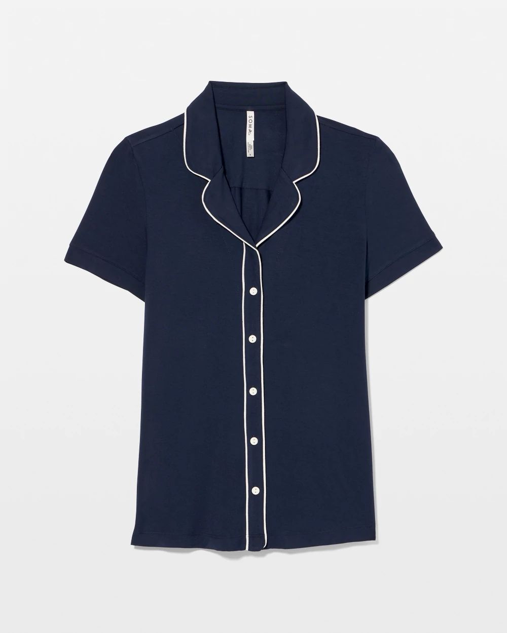 Solid Short Sleeve Notch Collar Pajama Top click to view larger image.
