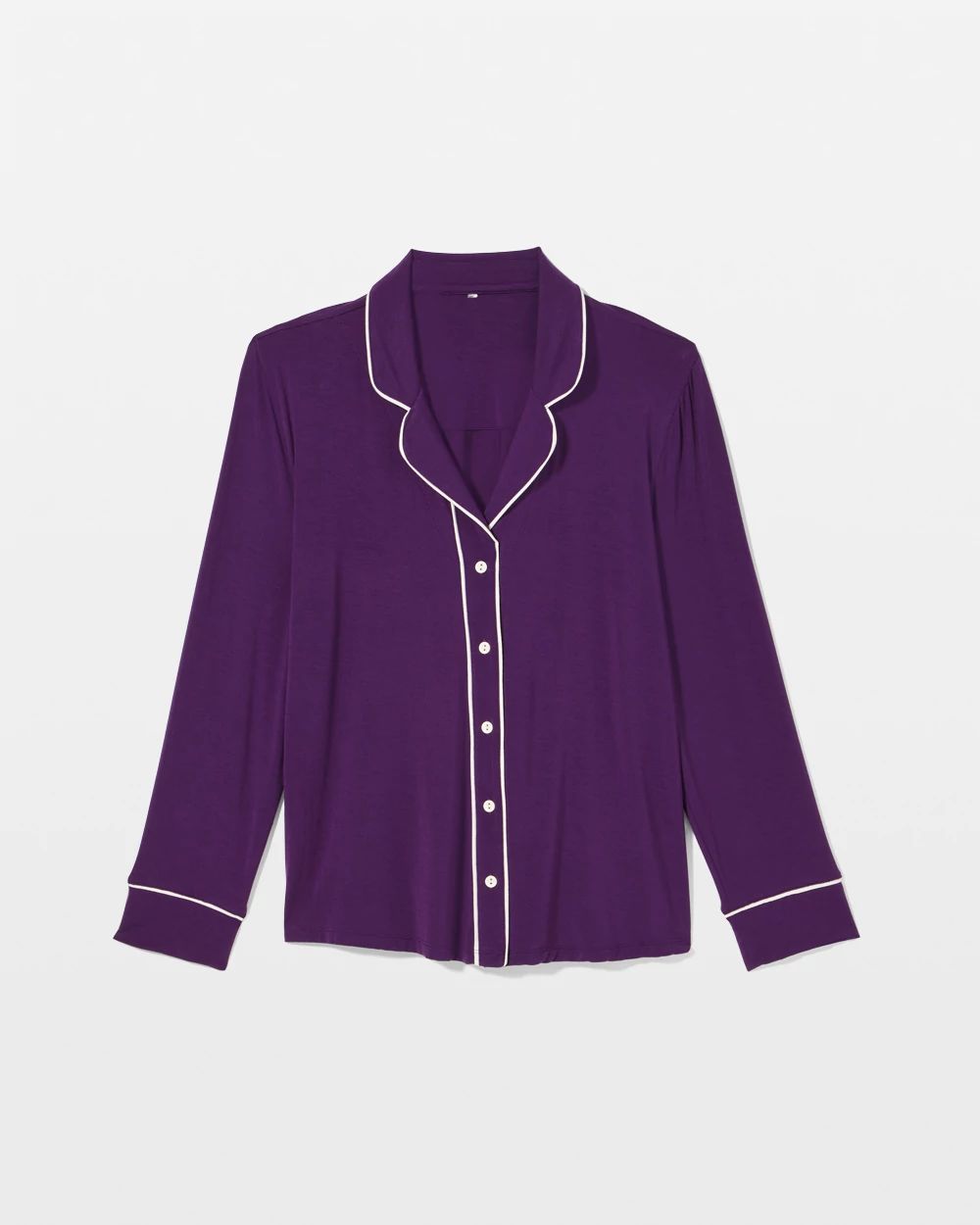 Cool Nights Long Sleeve Notch Collar w/ Piped Placket Pajama Top