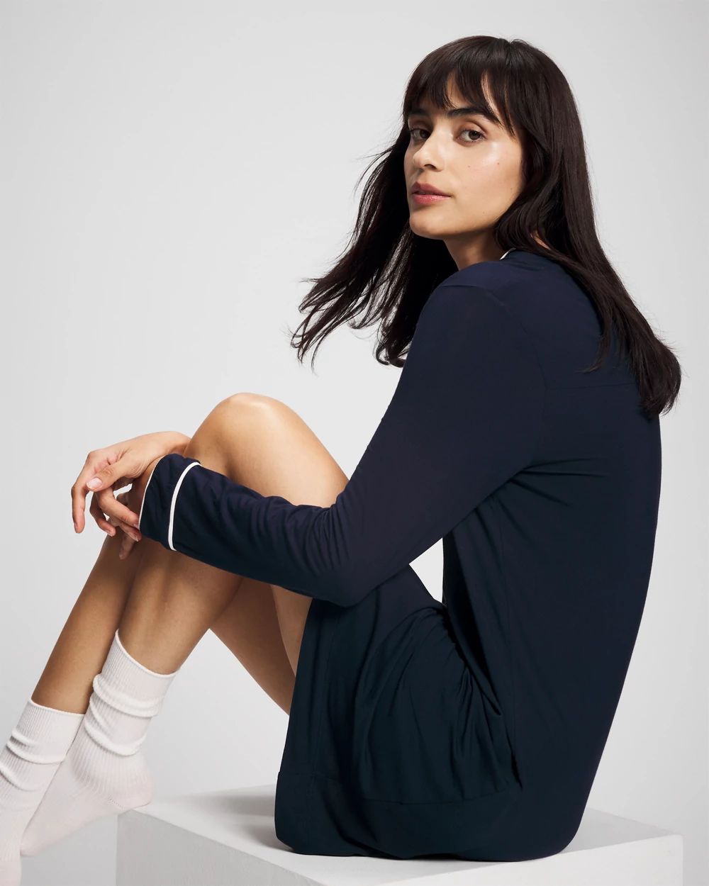 Cool Nights Piped Long-Sleeve Sleepshirt