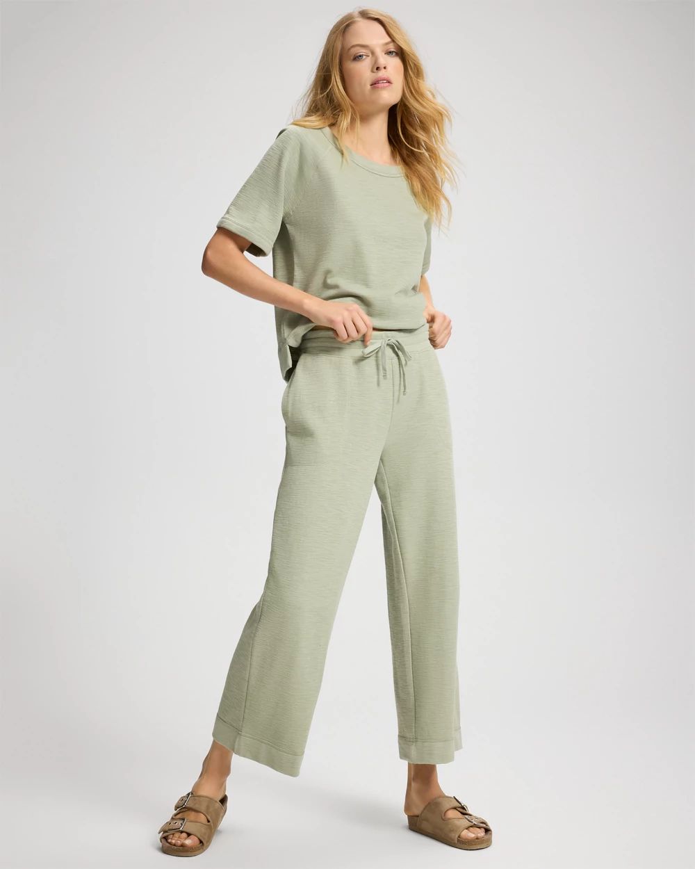 Slub French Terry Relaxed Wide Leg Ankle Pants