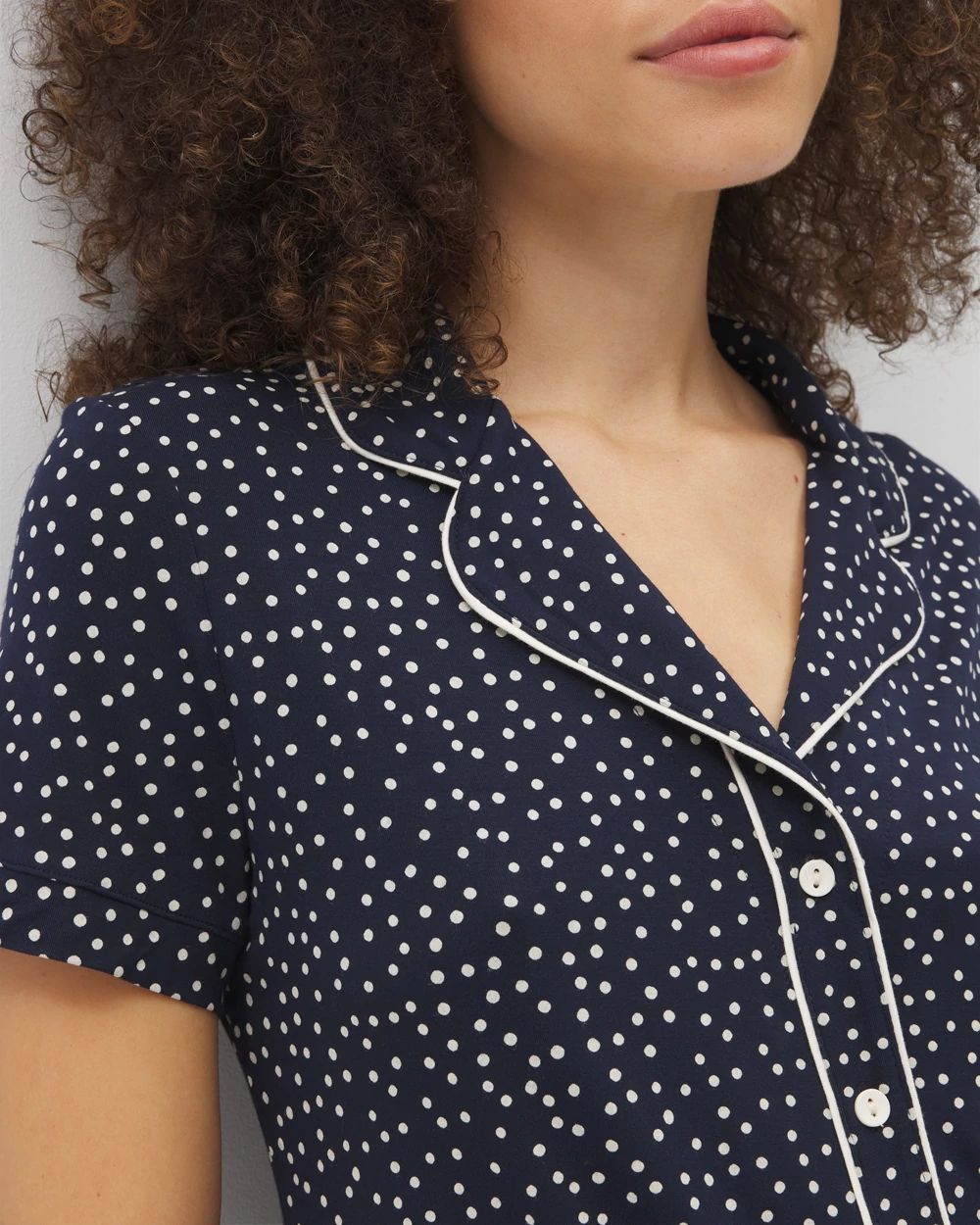 Cool Nights Piped Short Sleeve Notch Collar Pajama Top