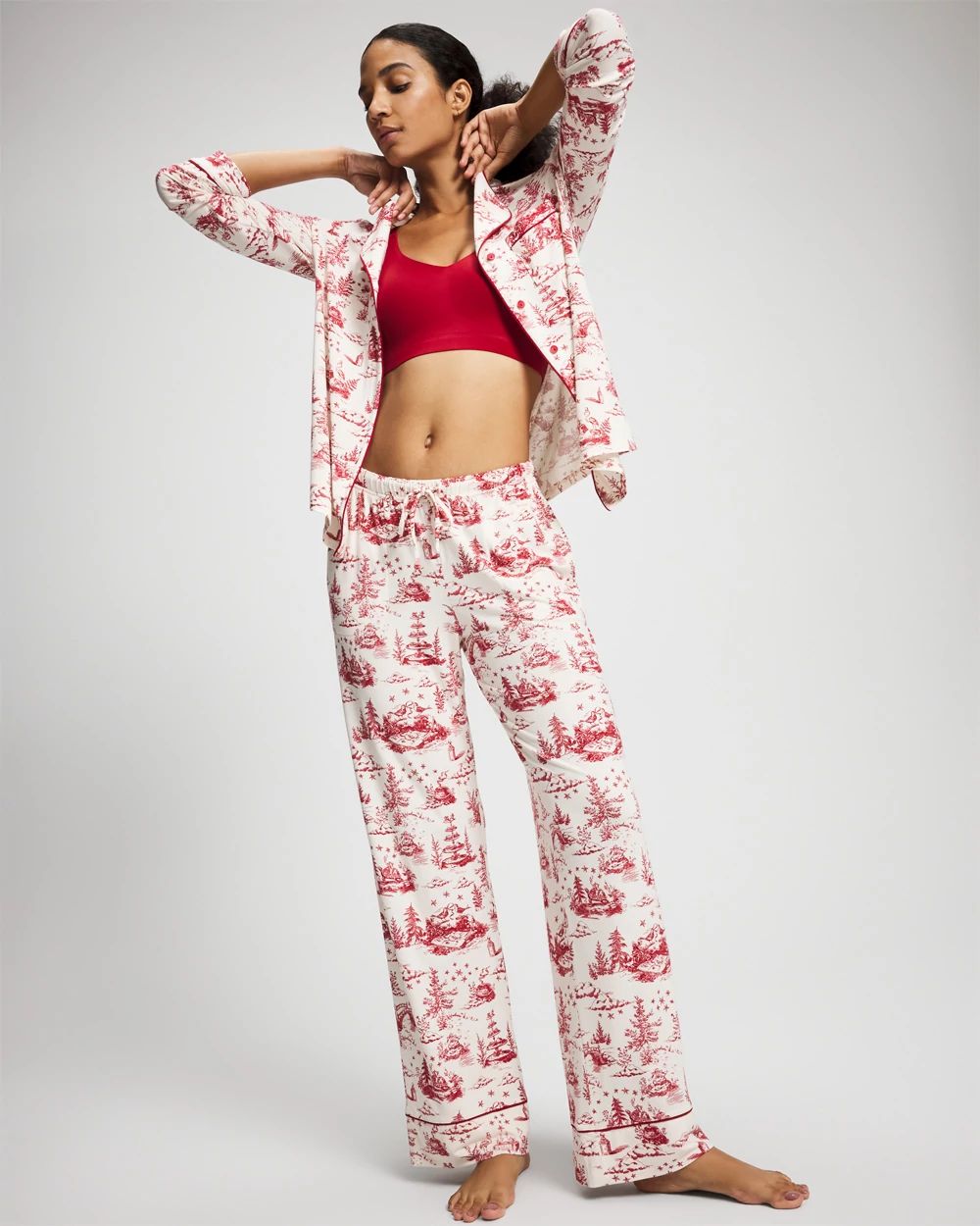 Piped Long-Sleeve Notch Pajama Top click to view larger image.