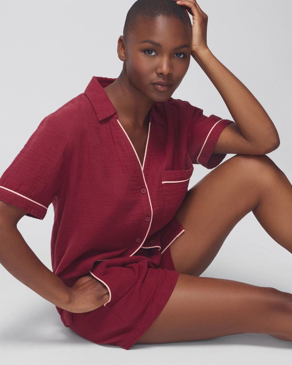 Cotton Gauze Short-Sleeve Pajama Top