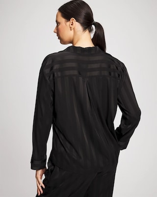 Shadow Stripe Long Sleeve Pajama Notch Collar Top click to view larger image.