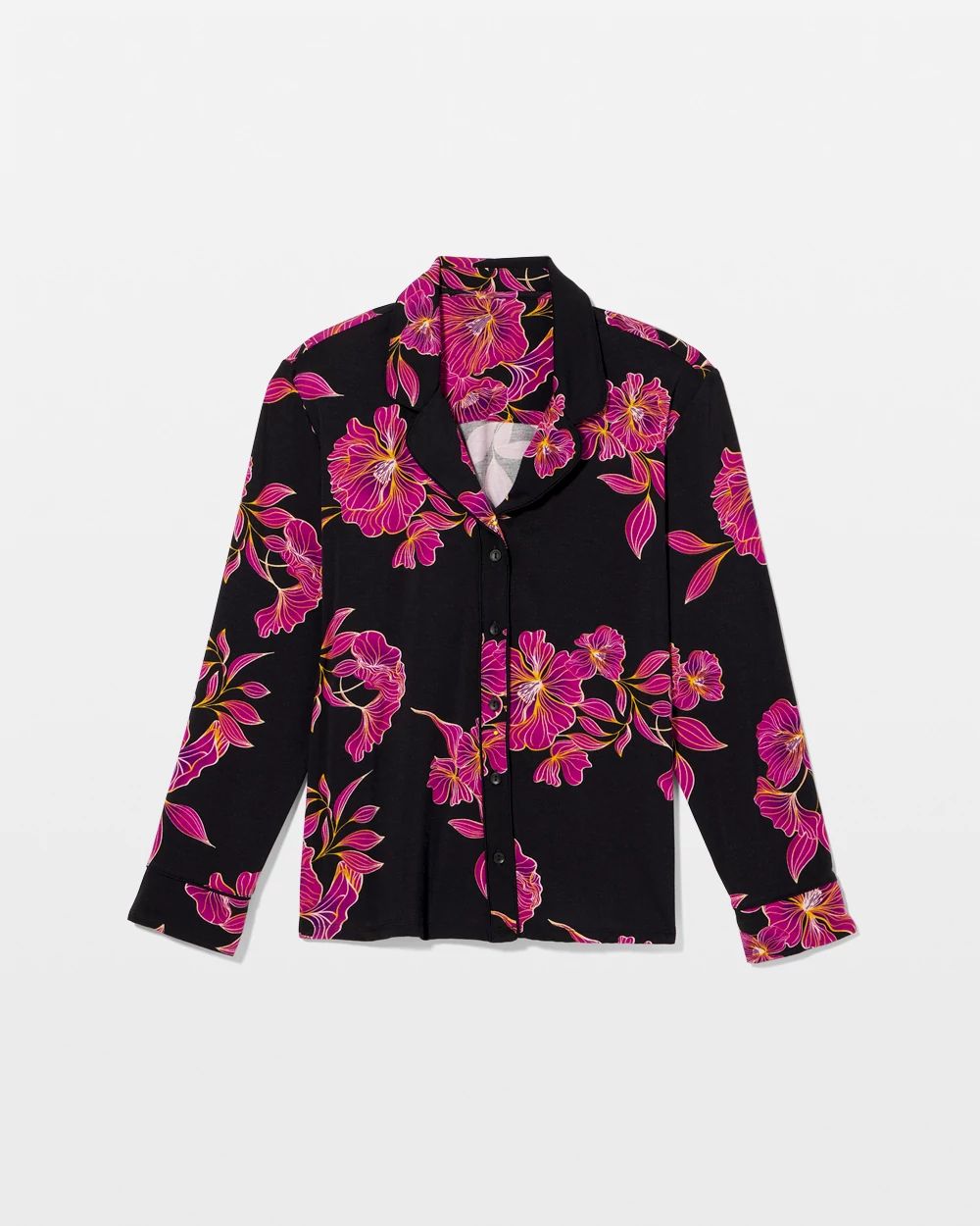 Cool Nights Long Sleeve Notch Collar with Piped Placket Pajama Top click to view larger image.